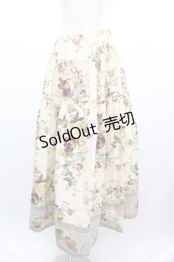 画像1: WONDERFUL WORLD / 薔薇ブーケ&裾半円パッチワークスカート  アイボリー I-26-01-04-067-LO-SK-SA-ZI