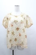 WONDERFUL WORLD / フラワープリント半袖ブラウス  アイボリー I-26-01-04-008-LO-BL-SA-ZI