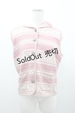 画像1: PINK HOUSE / 総柄ボーダー風デザインフードベスト M ピンクＸ白 I-26-01-04-013-LO-TO-SA-ZI
