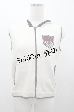 画像1: PINK HOUSE / 胸元ワッペンフードニットベスト  アイボリーＸ黒 I-26-01-04-014-LO-TO-SA-ZI