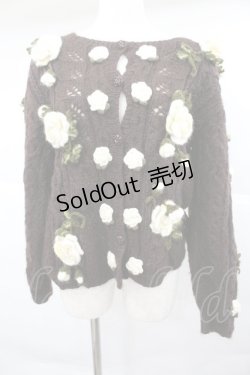 画像1: PINK HOUSE / カメリアニットモチーフカーディガン  ブラウンＸ白 I-26-01-04-018-LO-TO-SA-ZI