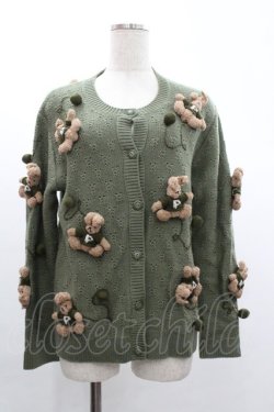 画像1: PINK HOUSE / セーターうさぎモチーフニットカーディガン  カーキ I-26-01-04-021-LO-CO-SA-ZI