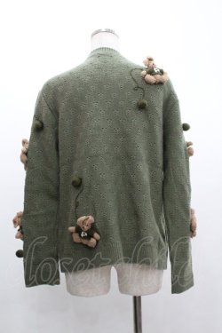 画像2: PINK HOUSE / セーターうさぎモチーフニットカーディガン  カーキ I-26-01-04-021-LO-CO-SA-ZI