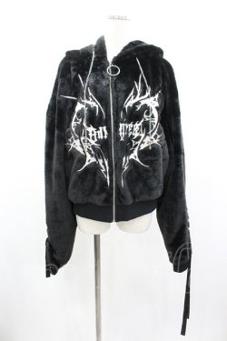 画像1: Amilige / ネコ耳ハートロゴ刺繍ZIPショートファーコート  黒 I-26-01-04-024-PU-JA-SA-ZI