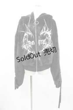 画像1: Amilige / ネコ耳ハートロゴ刺繍ZIPショートファーコート  黒 I-26-01-04-024-PU-JA-SA-ZI