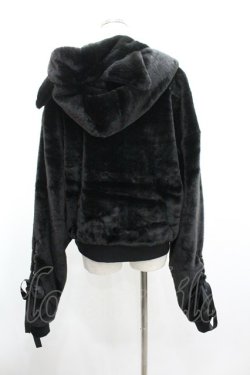 画像2: Amilige / ネコ耳ハートロゴ刺繍ZIPショートファーコート  黒 I-26-01-04-024-PU-JA-SA-ZI