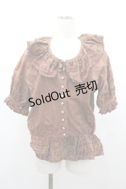 画像1: KANEKO ISAO / ピコフリルピンタック襟半袖ブラウス  ブラウン I-26-01-04-004-EL-BL-SA-ZI