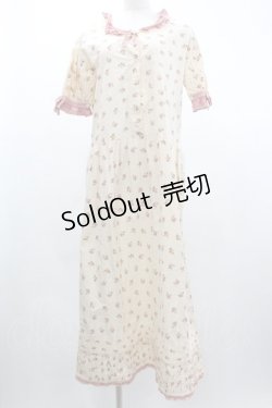 画像1: WONDERFUL WORLD / 薔薇柄ウエスト切替半袖ワンピース  アイボリーＸ赤チェック I-26-01-04-036-LO-OP-SA-ZI