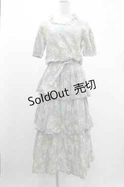 画像1: WONDERFUL WORLD / 秋桜プリント半袖ワンピース  サックスＸ白 I-26-01-04-037-LO-OP-SA-ZI