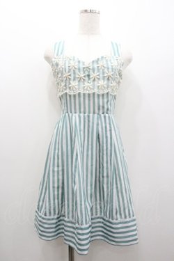 画像1: F i.n.t / ストライプ&オーガンジーワンピース  グリーンＸ白 I-26-01-06-057-CA-OP-SA-ZI