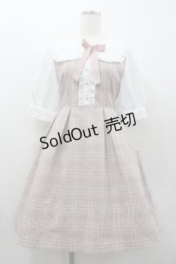 画像1: Amavel / ハートリボンチェック切替ワンピース  ピンクＸ白 I-26-01-06-062-CA-OP-SA-ZI