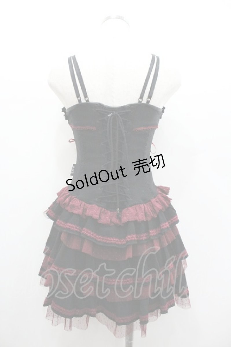 画像2: OZZ ANGELO / 薔薇刺繍サイド編み上げコルセットキャミワンピース  黒Ｘ赤 I-26-01-06-074-OO-OP-SA-ZI (2)