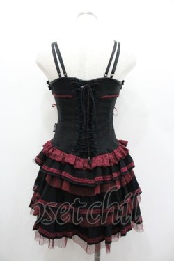 画像2: OZZ ANGELO / 薔薇刺繍サイド編み上げコルセットキャミワンピース  黒Ｘ赤 I-26-01-06-074-OO-OP-SA-ZI