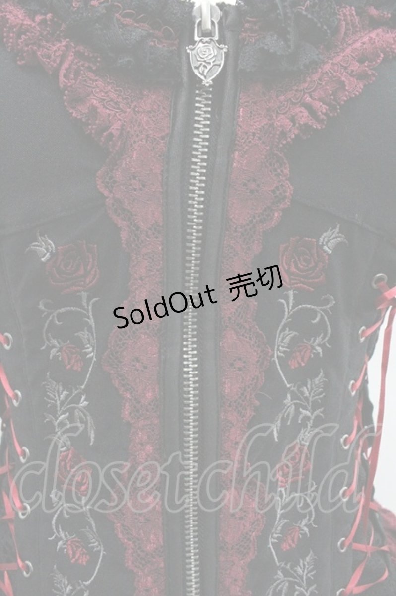 画像3: OZZ ANGELO / 薔薇刺繍サイド編み上げコルセットキャミワンピース  黒Ｘ赤 I-26-01-06-074-OO-OP-SA-ZI (3)