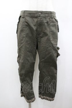 画像1: axes femme / レース刺繍クロップドパンツ L カーキ I-26-01-06-080-AX-PA-TE-ZI