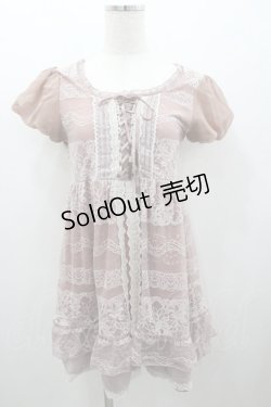 画像1: axes femme / 刺繍入りチュールチュニック M ピンク I-26-01-06-009-AX-TO-TE-ZI