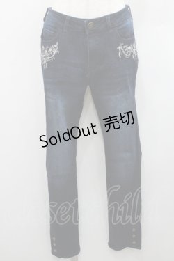 画像1: axes femme / 鳥かご刺繍デニムパギンス L インディゴ I-26-01-06-087-AX-PA-TE-ZI