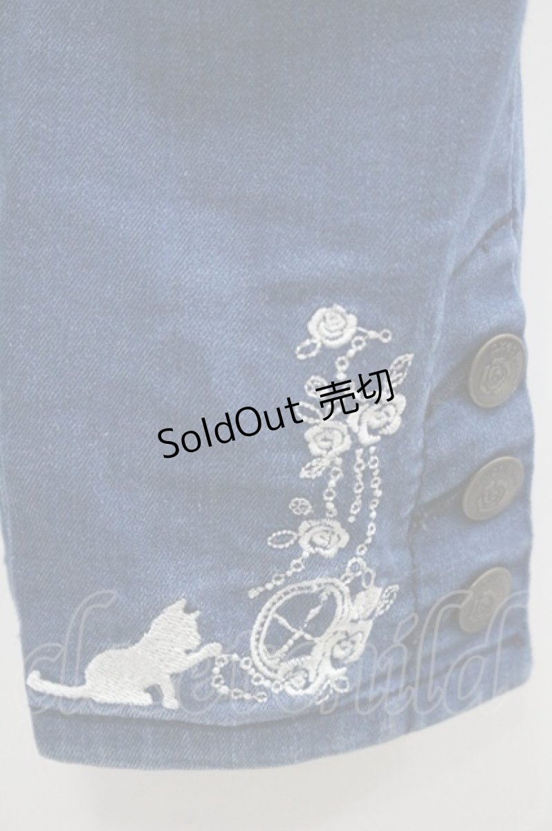 画像4: axes femme / ねこ刺繍デニムパギンス L インディゴ I-26-01-06-088-AX-PA-TE-ZI (4)