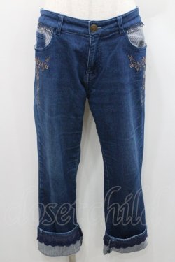 画像1: axes femme / ストライプ使い薔薇刺繍デニムパンツ M インディゴ I-26-01-06-091-AX-PA-TE-ZI