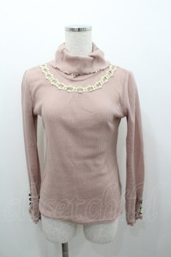 画像1: axes femme / はしごレースリブタートルニットソー M ピンク I-26-01-06-011-AX-TO-TE-ZI