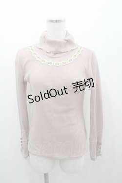 画像1: axes femme / はしごレースリブタートルニットソー M ピンク I-26-01-06-011-AX-TO-TE-ZI