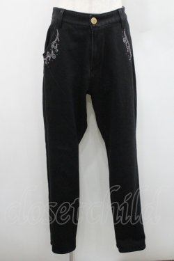 画像1: axes femme / 刺繍デニムパンツ L 黒 I-26-01-06-093-AX-PA-TE-ZI