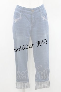 画像1: axes femme / 裾レースストレッチデニムパンツ L ブルー I-26-01-06-095-AX-PA-TE-ZI