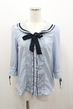 画像1: axes femme / セーラーカラーブラウス M サックス I-26-01-06-015-AX-TO-TE-ZI