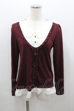 画像1: axes femme / 音符刺繍ブラウス M ワイン I-26-01-06-016-AX-BL-TE-ZI