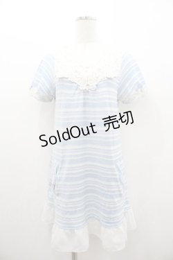 画像1: axes femme / モチーフレース使いボーダーサマーニット M サックス×白 I-26-01-06-003-AX-TO-TE-ZI