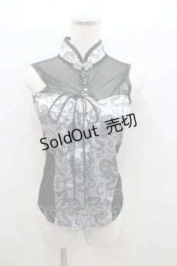 画像1: Qutie Frash / 龍チャイナタンク  黒Ｘシルバー I-26-01-06-026-QU-TO-SA-ZI