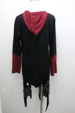 画像2: ALGONQUINS / 2カラーフードロングカーディガン  黒Ｘ赤 I-26-01-06-027-AL-TO-SA-ZI