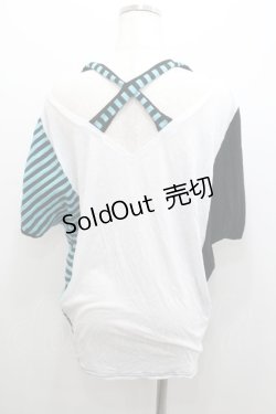 画像2: ALGONQUINS / クラウンプリントサイド切替半袖カットソー  白Ｘ黒Ｘサックス I-26-01-06-028-AL-TO-SA-ZI