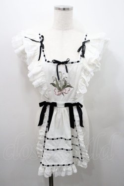 画像1: Hoshibako Works / ベルスーズすずらん刺繍エプロン  白Ｘ黒 I-26-01-08-001-LO-OP-SA-ZI