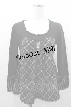 画像1: axes femme / チェック切替トップス M 黒 I-26-01-08-032-AX-TO-TE-ZI