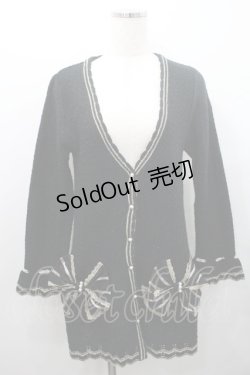 画像1: axes femme / シフォンリボン使いロングカーディガン M 黒 I-26-01-08-033-AX-TO-TE-ZI