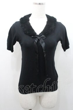 画像1: JESUS DIAMANTE / ファー衿リボンニットカーディガン  黒 I-26-01-08-035-JE-TO-SA-ZI