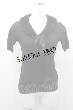 画像1: JESUS DIAMANTE / ファー衿リボンニットカーディガン  黒 I-26-01-08-035-JE-TO-SA-ZI