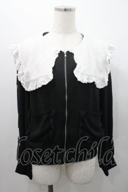 画像1: Ank Rouge / ハートクロスプリント袖シフォンブルゾン  黒Ｘ白 I-26-01-08-037-CA-JA-SA-ZI