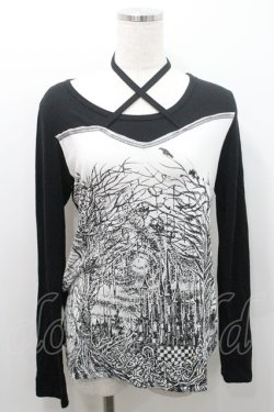 画像1: ALGONQUINS / キャッスルptカットソー  黒Ｘ白 I-26-01-08-042-AL-TO-SA-ZI