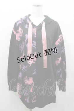 画像1: Drug Honey / スケルトンチェシャ切替パーカー  黒ＸピンクＸ紫 I-26-01-08-048-PU-TO-SA-ZI