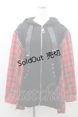 画像1: IRO+IRO / チェック切り替えパーカー M 黒Ｘ赤チェック I-26-01-08-049-LO-TO-SA-ZI