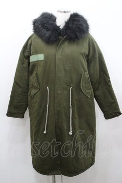 画像1: ALGONQUINS / ファーフードロングコート  カーキＸ黒 I-26-01-08-051-AL-CO-SA-ZI