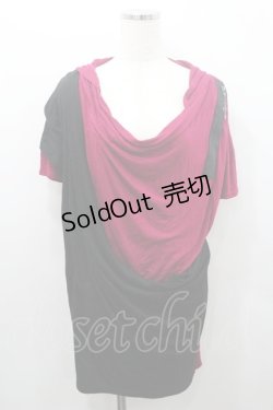 画像1: ALGONQUINS / 2カラーフード半袖カットソー  濃ピンクＸ黒 I-26-01-08-052-AL-TO-SA-ZI