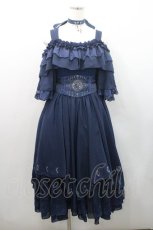 画像1: Hoshibako Works / 月の満ち欠けオフショルダードレッシーワンピース&刺繍ベルト&チョーカーセット  ネイビー I-26-01-08-071-LO-OP-SA-ZI (1)