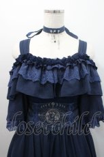 画像3: Hoshibako Works / 月の満ち欠けオフショルダードレッシーワンピース&刺繍ベルト&チョーカーセット  ネイビー I-26-01-08-071-LO-OP-SA-ZI (3)