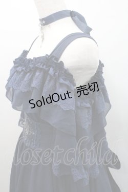 画像4: Hoshibako Works / 月の満ち欠けオフショルダードレッシーワンピース&刺繍ベルト&チョーカーセット  ネイビー I-26-01-08-071-LO-OP-SA-ZI