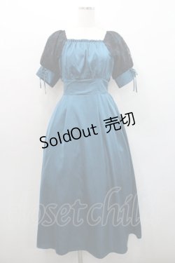 画像1: axes femme / レース袖スクエアネックワンピース  青Ｘ黒 I-26-01-08-072-AX-OP-SA-ZI