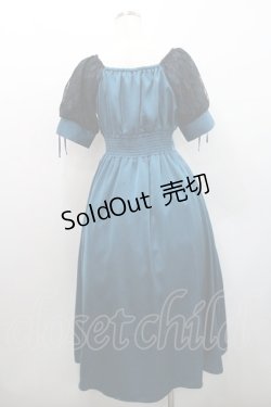 画像2: axes femme / レース袖スクエアネックワンピース  青Ｘ黒 I-26-01-08-072-AX-OP-SA-ZI