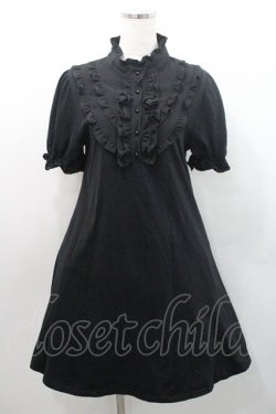 画像1: Jamieエーエヌケー / ハイネックフリル半袖カットワンピース  黒 I-26-01-08-074-0-OP-SA-ZI